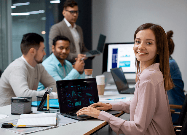 Colleagues working together in a modern office