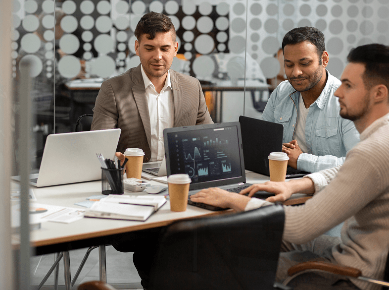 Business professional analyzing AI digital models